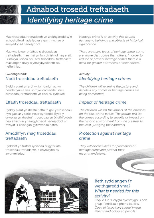 Taflen 1: Adnabod trosedd Treftadaeth, canllaw gweithgaredd i athrawon.